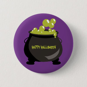 Badge Rond 5 Cm Happy Halloween Cauldron Potion verte pourpre