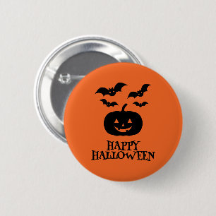 Badge Rond 5 Cm Happy Halloween Citrouille Bat Minimal