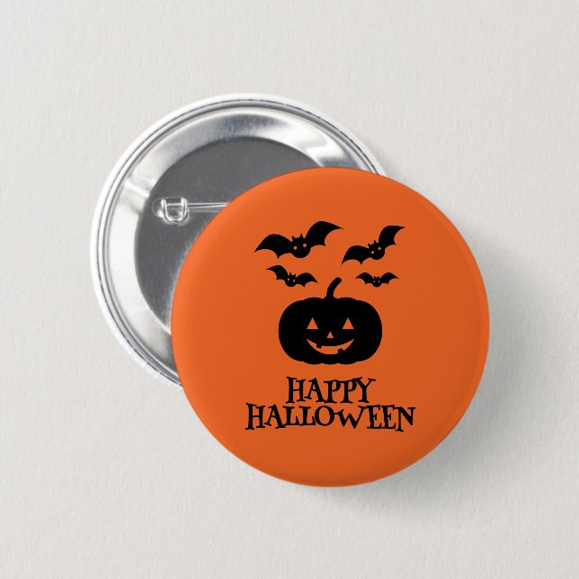 Badge Rond 5 Cm Happy Halloween Citrouille Bat Minimal (Devant & derrière)