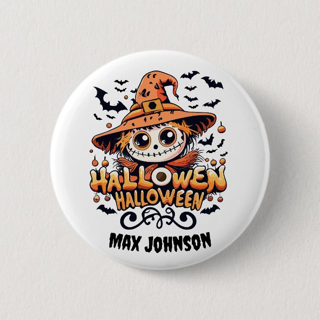 Badge Rond 5 Cm Happy Halloween - Citrouille Patch Orange Black (Devant)