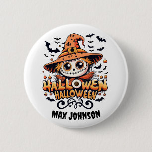 Badge Rond 5 Cm Happy Halloween - Citrouille Patch Orange Black