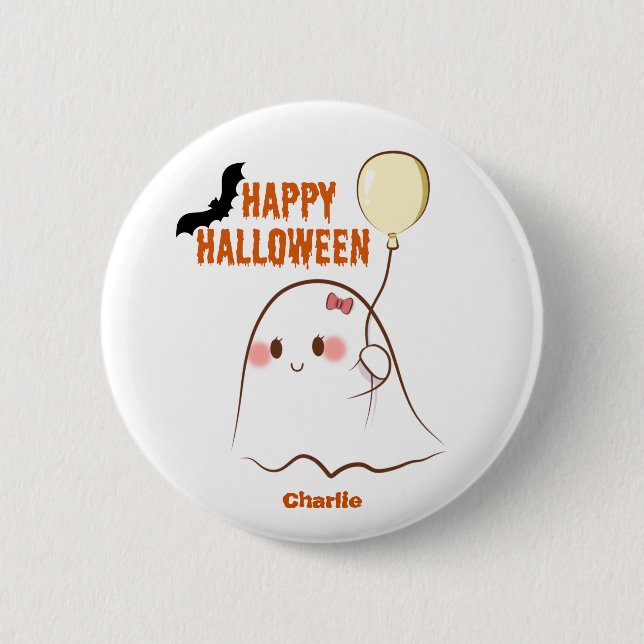 Badge Rond 5 Cm Happy Halloween Cutie Ghost Portant Un Nom De Ball (Devant)
