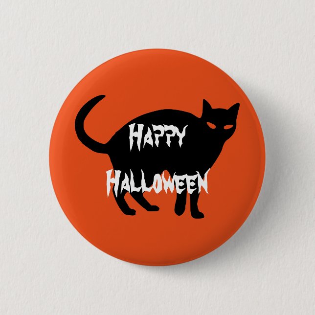 Badge Rond 5 Cm Happy Halloween effrayant chat (Devant)