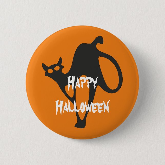 Badge Rond 5 Cm Happy Halloween effrayant chat (Devant)