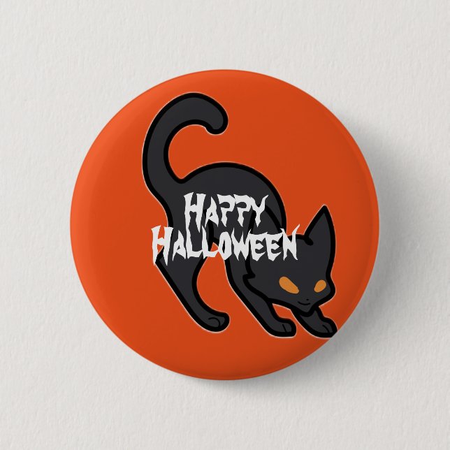 Badge Rond 5 Cm Happy Halloween effrayant chat (Devant)
