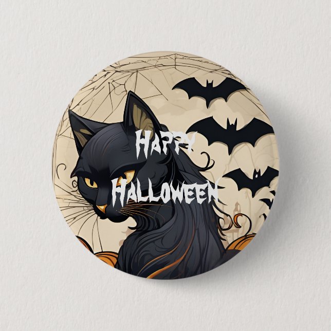 Badge Rond 5 Cm Happy Halloween effrayant chat (Devant)