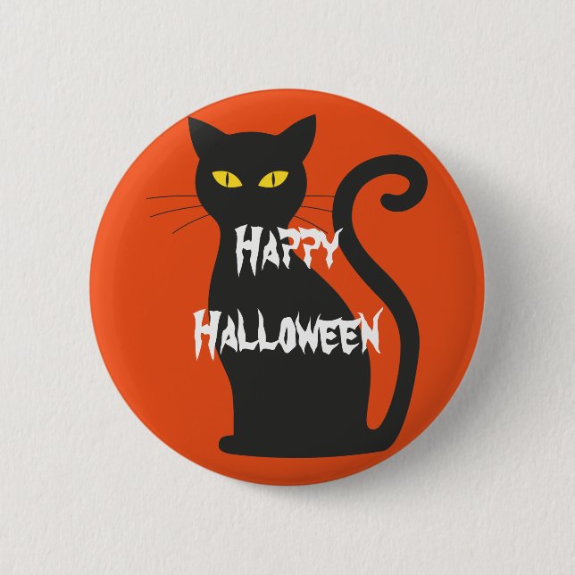 Badge Rond 5 Cm Happy Halloween effrayant chat (Devant)