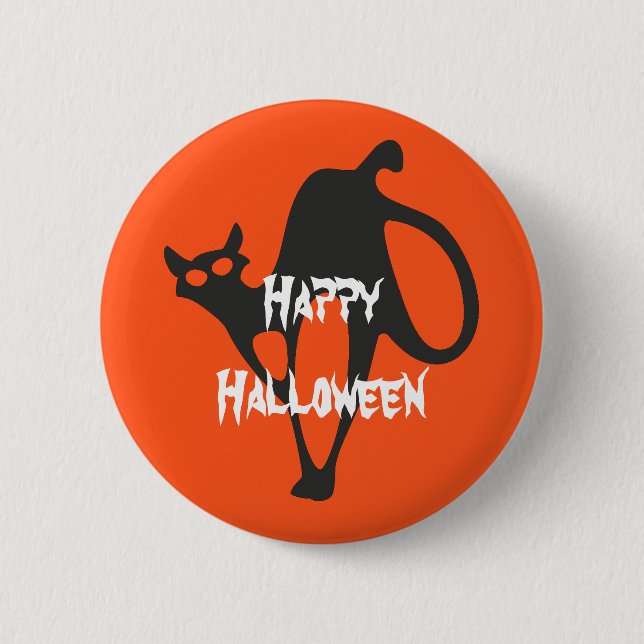 Badge Rond 5 Cm Happy Halloween effrayant chat (Devant)