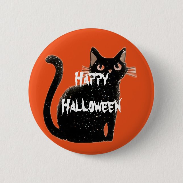 Badge Rond 5 Cm Happy Halloween effrayant chat (Devant)