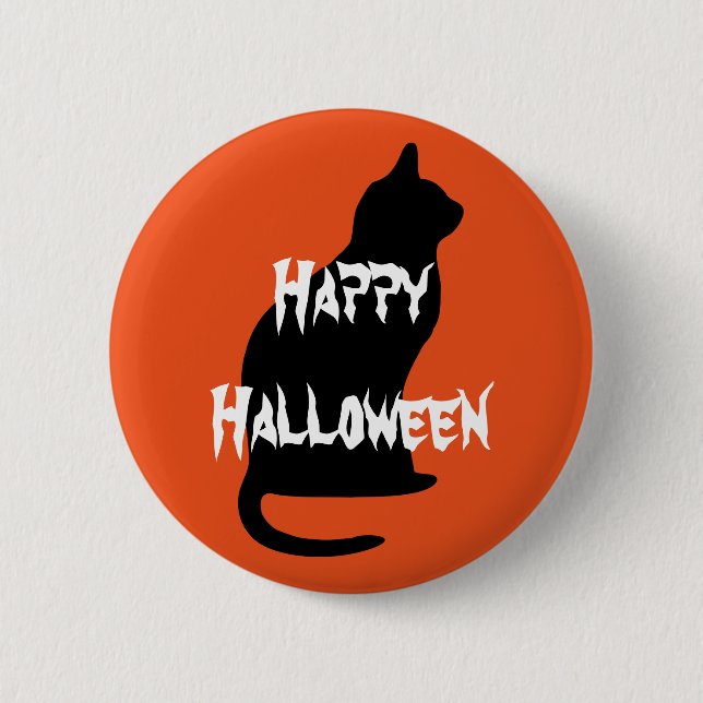 Badge Rond 5 Cm Happy Halloween effrayant chat (Devant)