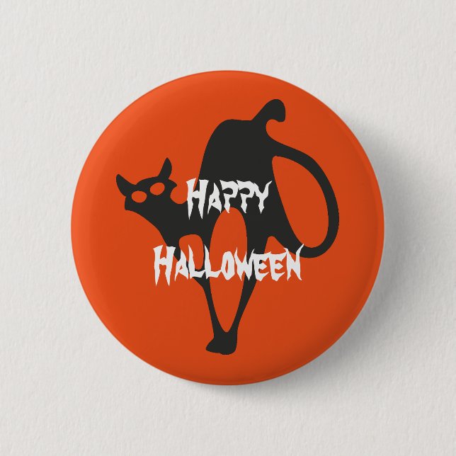 Badge Rond 5 Cm Happy Halloween effrayant chat (Devant)
