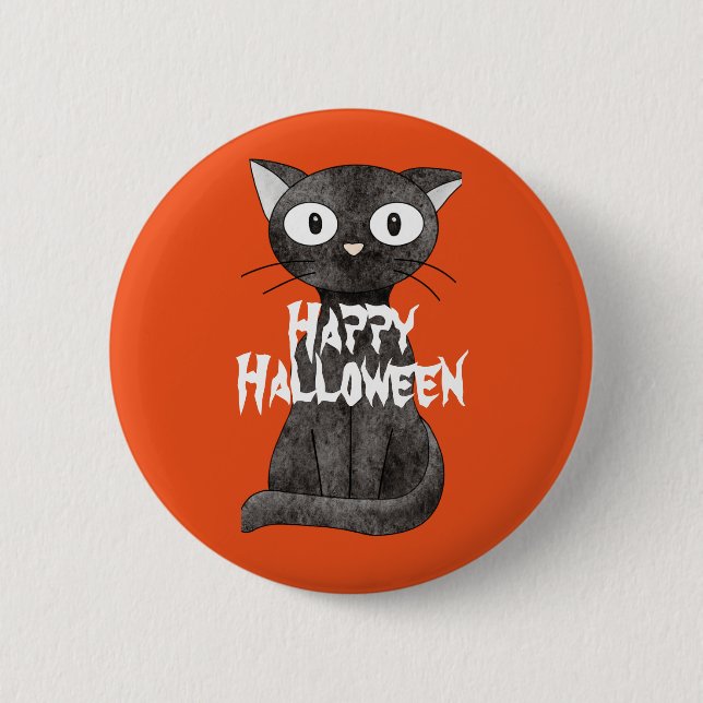 Badge Rond 5 Cm Happy Halloween effrayant chat (Devant)