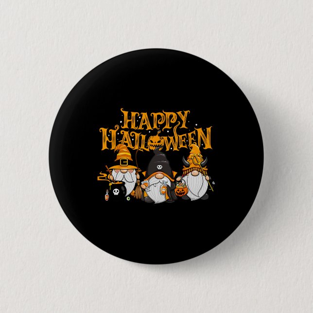 Badge Rond 5 Cm Happy Halloween Gnomes Automne Citrouille automne  (Devant)