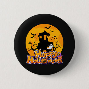 Badge Rond 5 Cm Happy Halloween Haunted House Moon