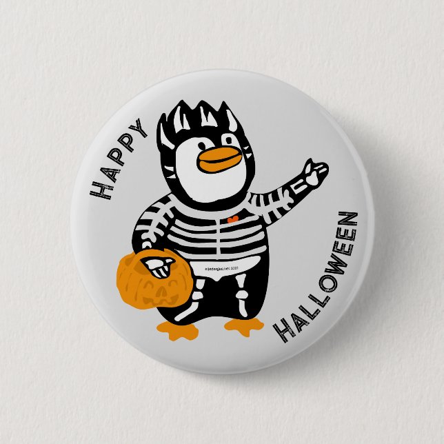 Badge Rond 5 Cm Happy Halloween Skeleton Penguin (Devant)