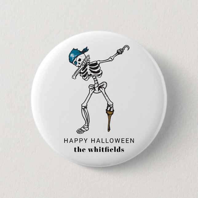 Badge Rond 5 Cm Happy Halloween Skeleton Pirate Dabbing Family (Devant)