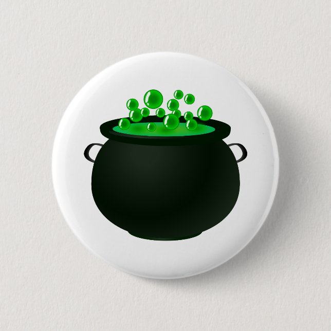 Badge Rond 5 Cm Happy Halloween sorcière bulle Cauldron Green Magi (Devant)