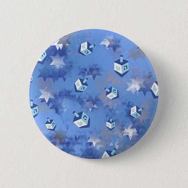 Badge Rond 5 Cm Happy Hanoukka Falling Stars and Dreidels (Devant)