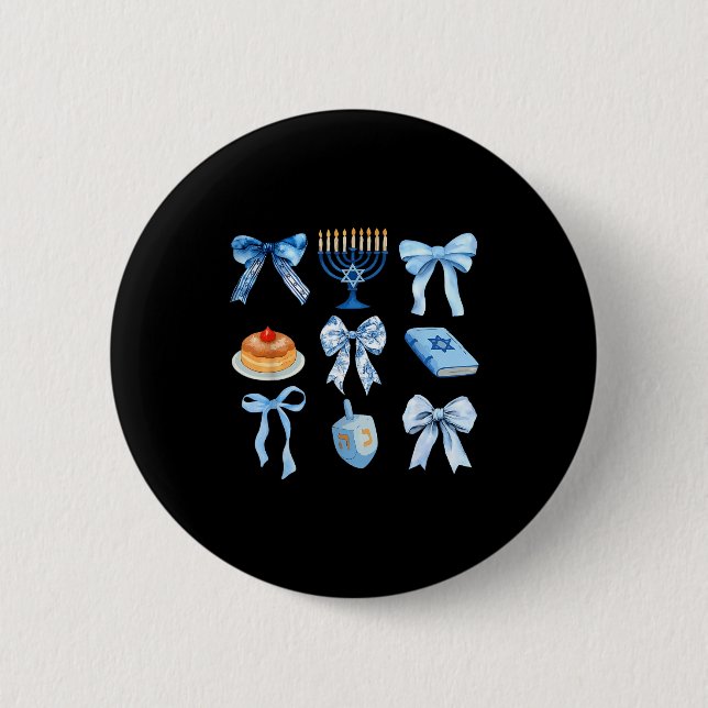 Badge Rond 5 Cm Happy Hanukkah Coquette Bow Chanukah Jewish Women  (Devant)