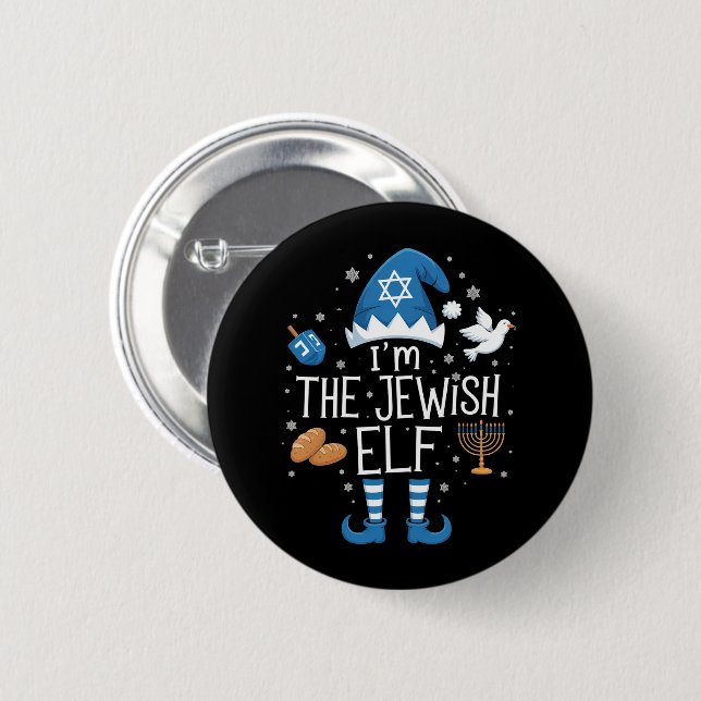 Badge Rond 5 Cm Happy Hanukkah Jewish Elf Family Group Christmas  (Devant & derrière)