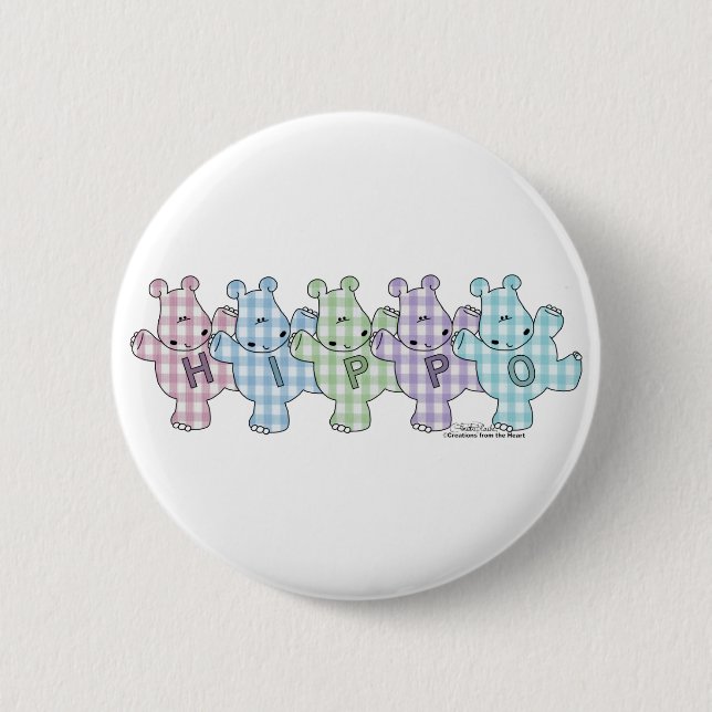 Badge Rond 5 Cm Happy Hippos pastel en vichy (Devant)