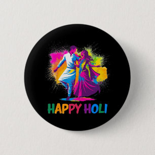 Badge Rond 5 Cm Happy Holi Festival couleurs indiennes Danse de pr