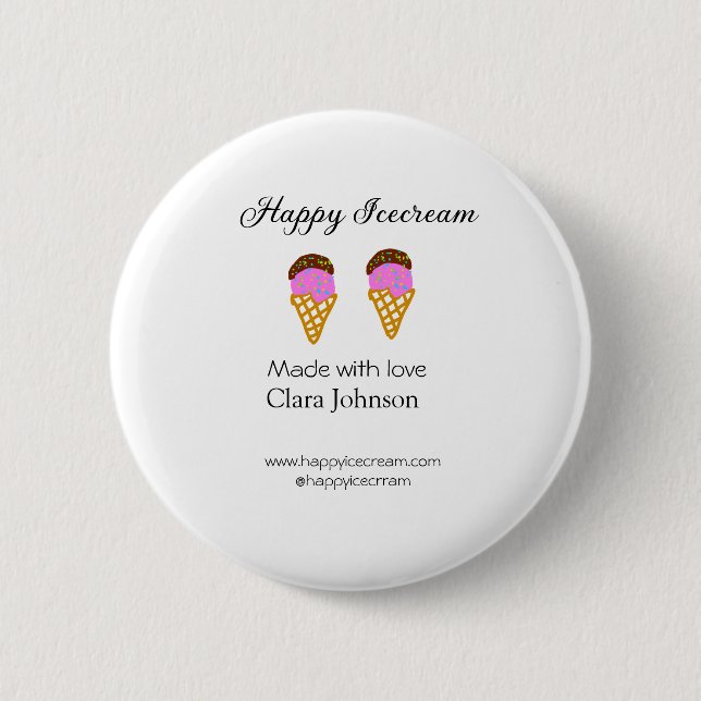 Badge Rond 5 Cm Happy Icecream add name website social media  (Devant)