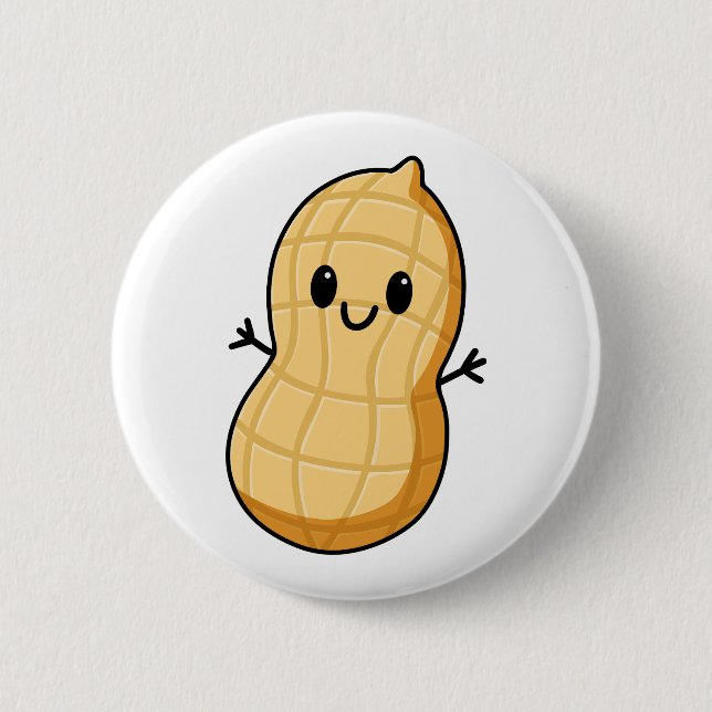 Badge Rond 5 Cm Happy Kawaii Peanut Cartoon – Cute Smiling Nut  (Devant)