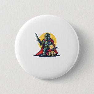 Badge Rond 5 Cm Happy Knight avec chien pour adultes et enfants am