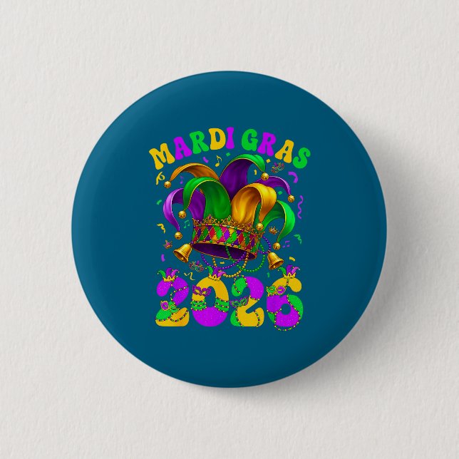 Badge Rond 5 Cm Happy Mardi Gras Carnival Mardi Gras 2026 Jester M (Devant)