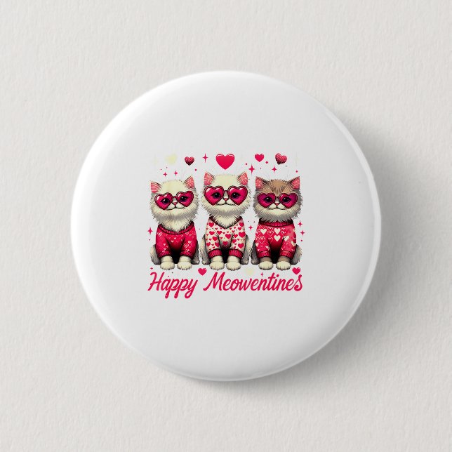 Badge Rond 5 Cm Happy Meowentines Cute Valentine Cats Love Funny C (Devant)