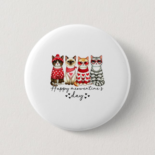 Badge Rond 5 Cm Happy Meowentine's Day Cute Valentines Funny Cat S (Devant)