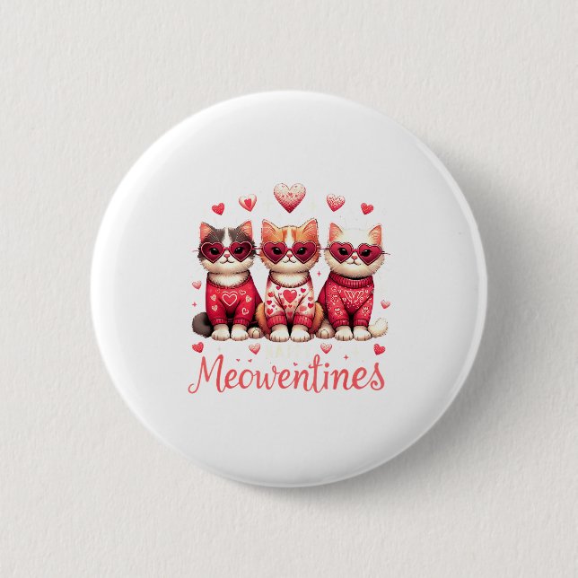 Badge Rond 5 Cm Happy Meowentines Funny Cute Valentine Cats Love C (Devant)