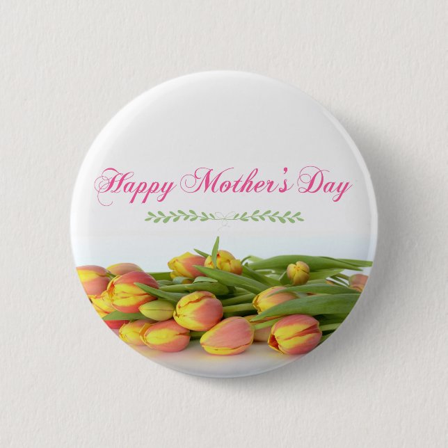 Badge Rond 5 Cm Happy Mother's Day with Yellow and Orange Tulips (Devant)