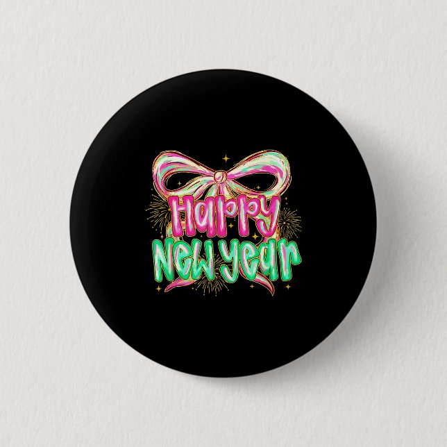 Badge Rond 5 Cm Happy New Year 2026 Brushstroke Coquette Firework  (Devant)
