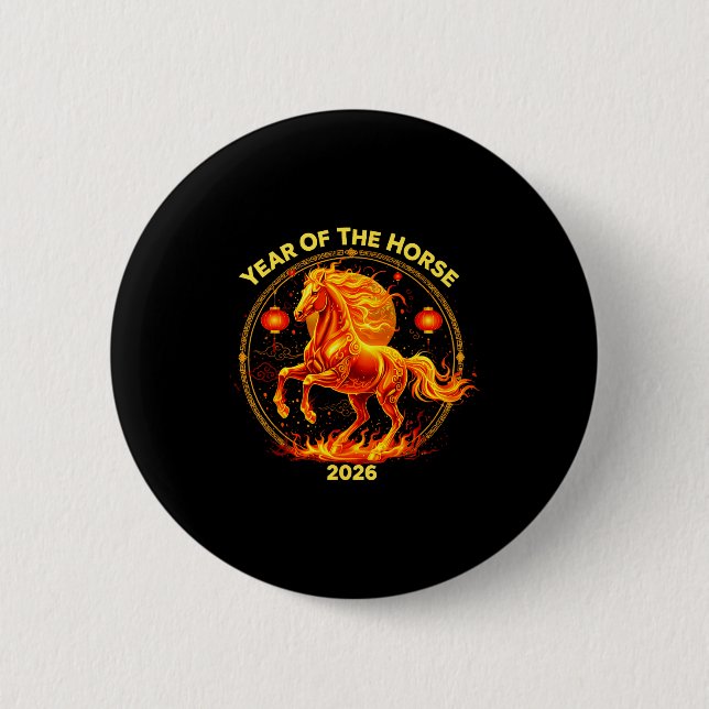 Badge Rond 5 Cm Happy New Year 2026 Chinese New Year Horse Zodiac  (Devant)