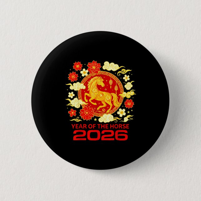 Badge Rond 5 Cm Happy New Year 2026 Chinese New Year Horse Zodiac  (Devant)