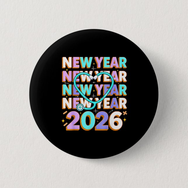 Badge Rond 5 Cm Happy New Year 2026 Coquette Bows New Years Nurse  (Devant)