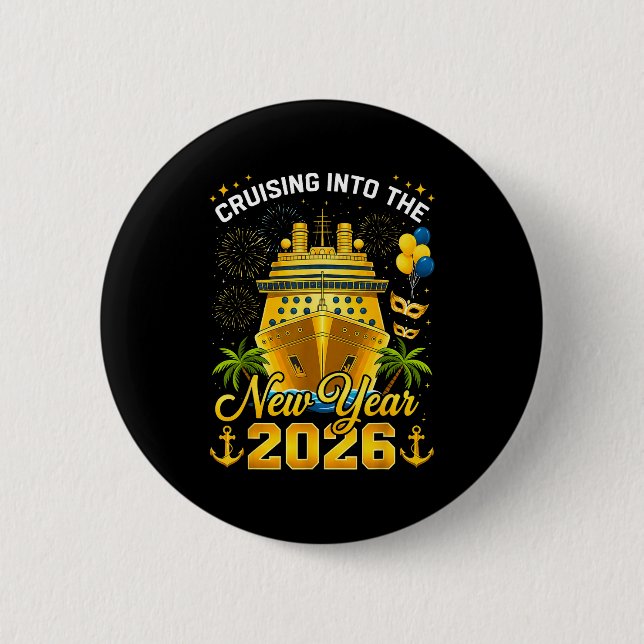Badge Rond 5 Cm Happy New Year 2026 Cruising Into The New Year 202 (Devant)