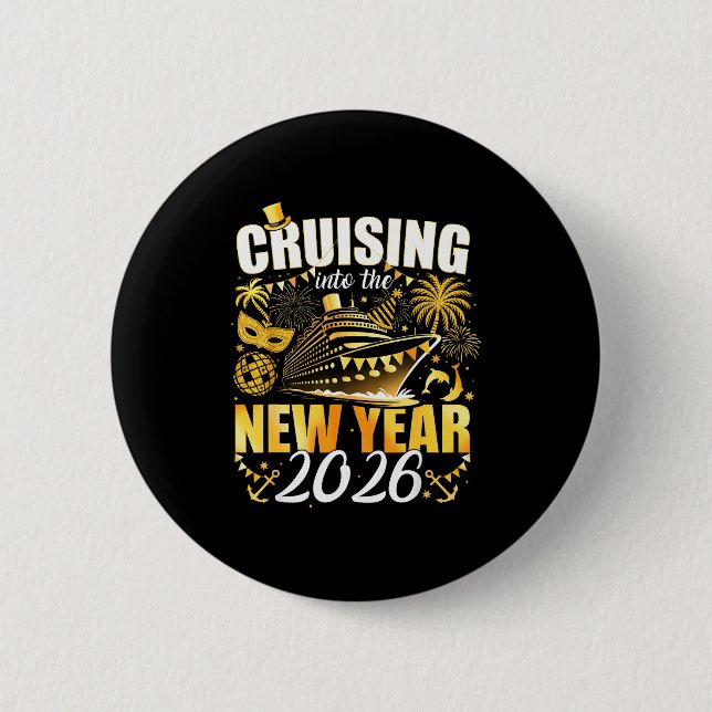 Badge Rond 5 Cm Happy New Year 2026 Cruising Into The New Year 202 (Devant)