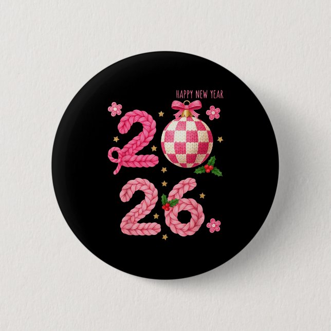 Badge Rond 5 Cm Happy New Year 2026 Family Matching Crochet Men Wo (Devant)
