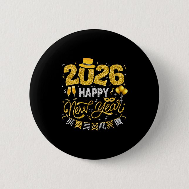 Badge Rond 5 Cm Happy New Year 2026 Fireworks Countdown New Years  (Devant)
