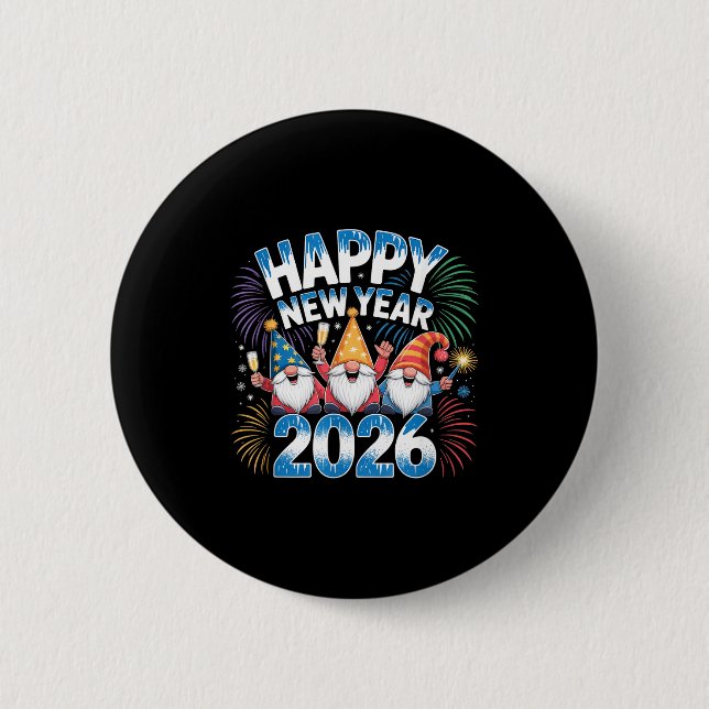 Badge Rond 5 Cm Happy New Year 2026 Gnomes Family Party New Years  (Devant)