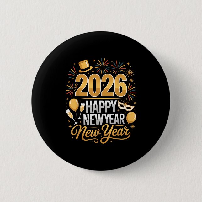 Badge Rond 5 Cm Happy New Year 2026 New Year Party Ballon Family M (Devant)