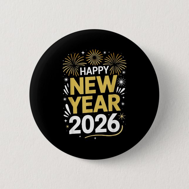 Badge Rond 5 Cm Happy New Year 2026 - New Year's Eve 2026  (Devant)