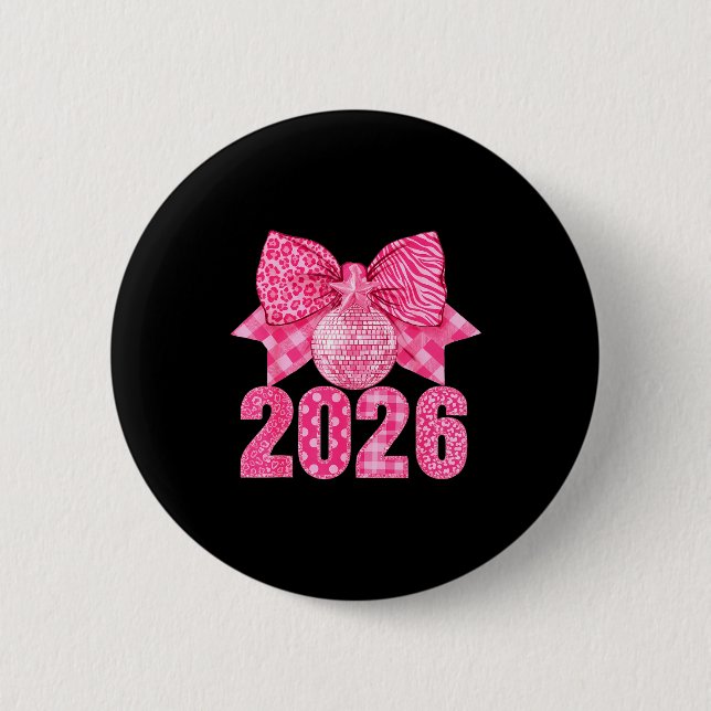 Badge Rond 5 Cm Happy New Year 2026 Nk Bow Patchwork Leopard Zebra (Devant)