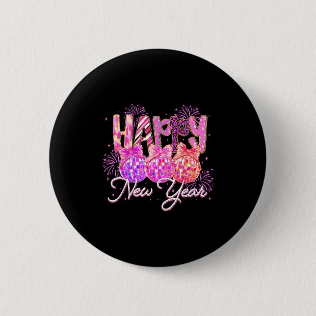 Badge Rond 5 Cm Happy New Year 2026 Preppy New Years Nk Coquette B (Devant)
