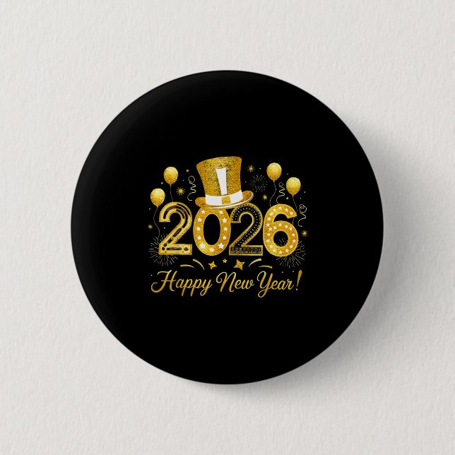 Badge Rond 5 Cm Happy New Year Balloons Party 2026 Together Family (Devant)