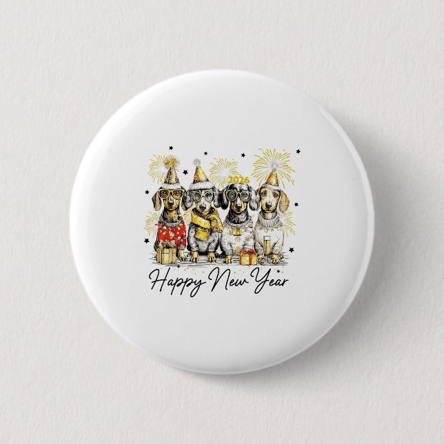 Badge Rond 5 Cm Happy New Year Dachshund Dog Lover 2026 New Year H (Devant)