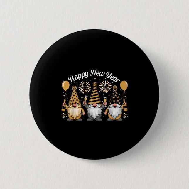 Badge Rond 5 Cm Happy New Year Gnome Confetti Fireworks New Year's (Devant)